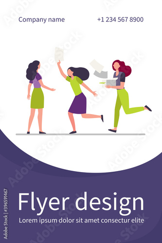 Distributors running with flyers. People giving papers, spreading leaflets flat vector illustration. Election or advertising campaign concept for banner, website design or landing web page