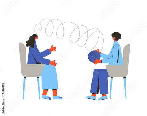 Mental health therapy session. Vector color flat.