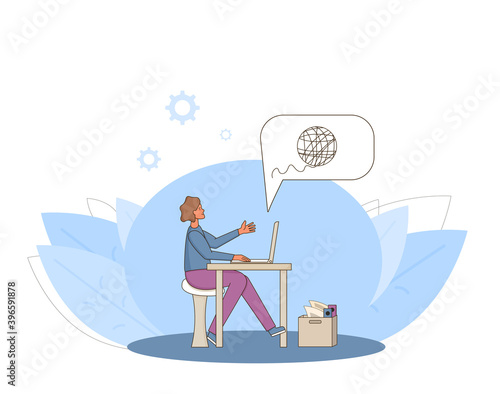 Online stress therapy scene. Color vector flat.