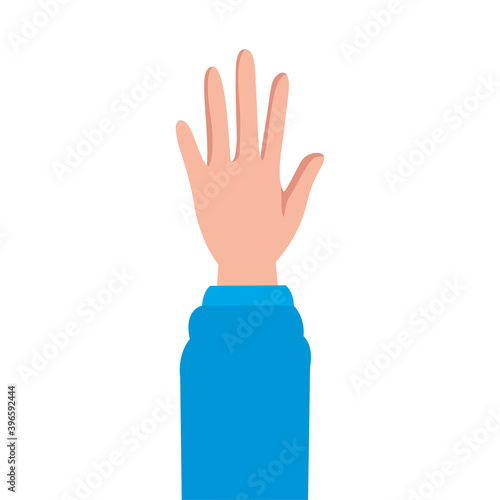 hand human protesting with blue sleeve vector illustration design
