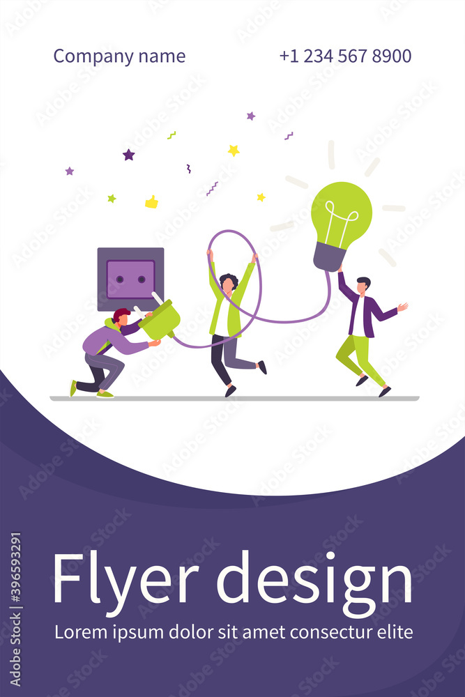 Tiny people turning on bulb into socket. Idea, lamp, electricity flat vector illustration. Brainstorming and creativity concept for banner, website design or landing web page Tiny people turning on bulb into socket. Idea, lamp, electricity flat vector illustration. Brainstorming and creativity concept for banner, website design or landing web page