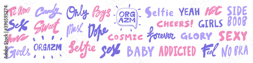 Vector hand drawn sticker logo words set collection.