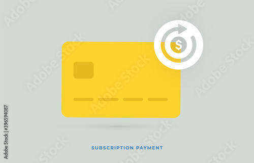 Subscription payment modern flat vector icon. Recurring payment icon with an arrow showing regularity of payments from the card. Monthly subscription basis fee concept with credit bank card