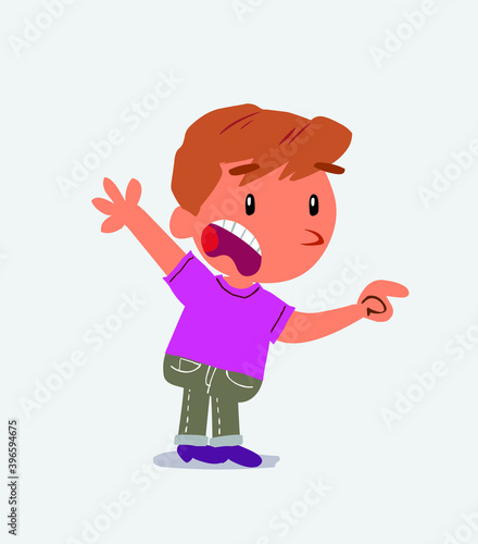 cartoon character of little boy on jeans pointing at something outraged