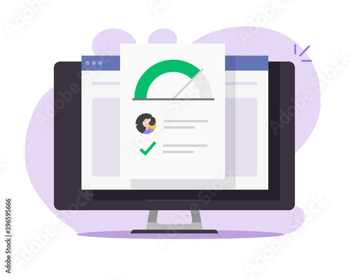 Credit score rating points vector, digital personal skills info history data assessment, online web report of financial check website flat cartoon illustration, loan rank inspection or expertise