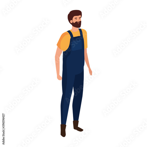 bearded worker with overalls character vector illustration design