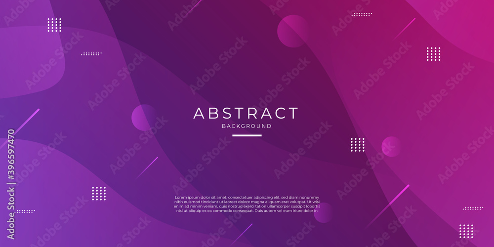 Abstract memphis style purple background with dynamic geometric shapes. Trendy banner with copy space frame. Applicable for presentation, party invitation, brochure.