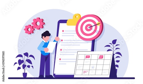 Project management flat concept vector. project management software, waterfall method, agile methodology, IT professional. Business analysis, planning process. Modern illustration.