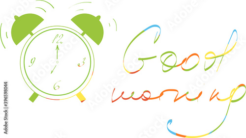 Text Good morning and alarm clock in vector
