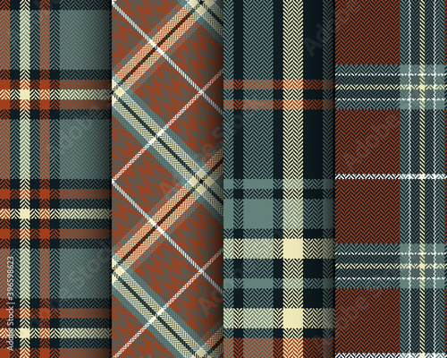 Set of tartan seamless pattern. Checkered Scottish plaid. Striped Christmas print in Scottish style
