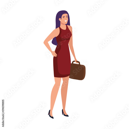 elegant business woman with red suit and portfolio vector illustration design