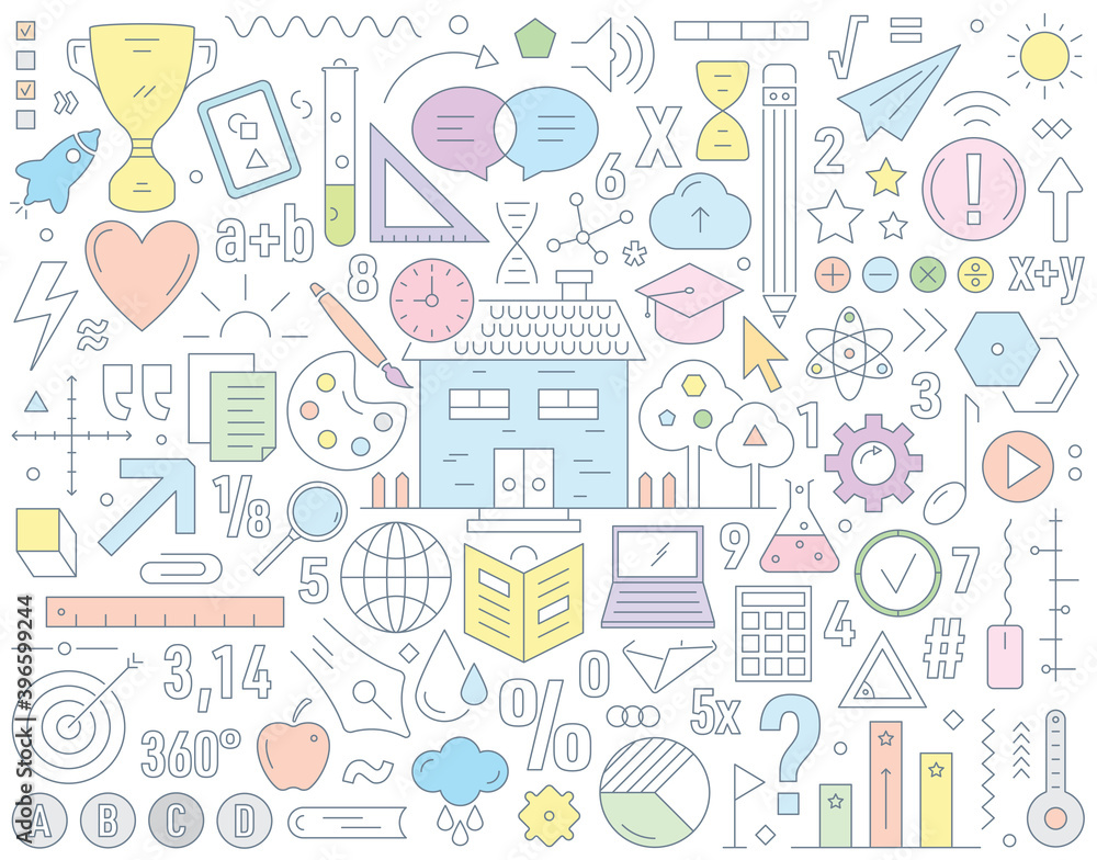 colorful education symbols. education symbols set. outline education