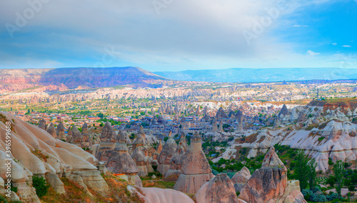 Cave town and rock formations city in Goreme national park - Cappadocia, Turkey