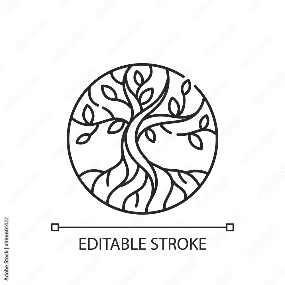 Life tree linear icon. Metaphor for Torah. Earth and heaven connection. Hebrew creation myth. Thin line customizable illustration. Contour symbol. Vector isolated outline drawing. Editable stroke Life tree linear icon. Metaphor for Torah. Earth and heaven connection. Hebrew creation myth. Thin line customizable illustration. Contour symbol. Vector isolated outline drawing. Editable stroke