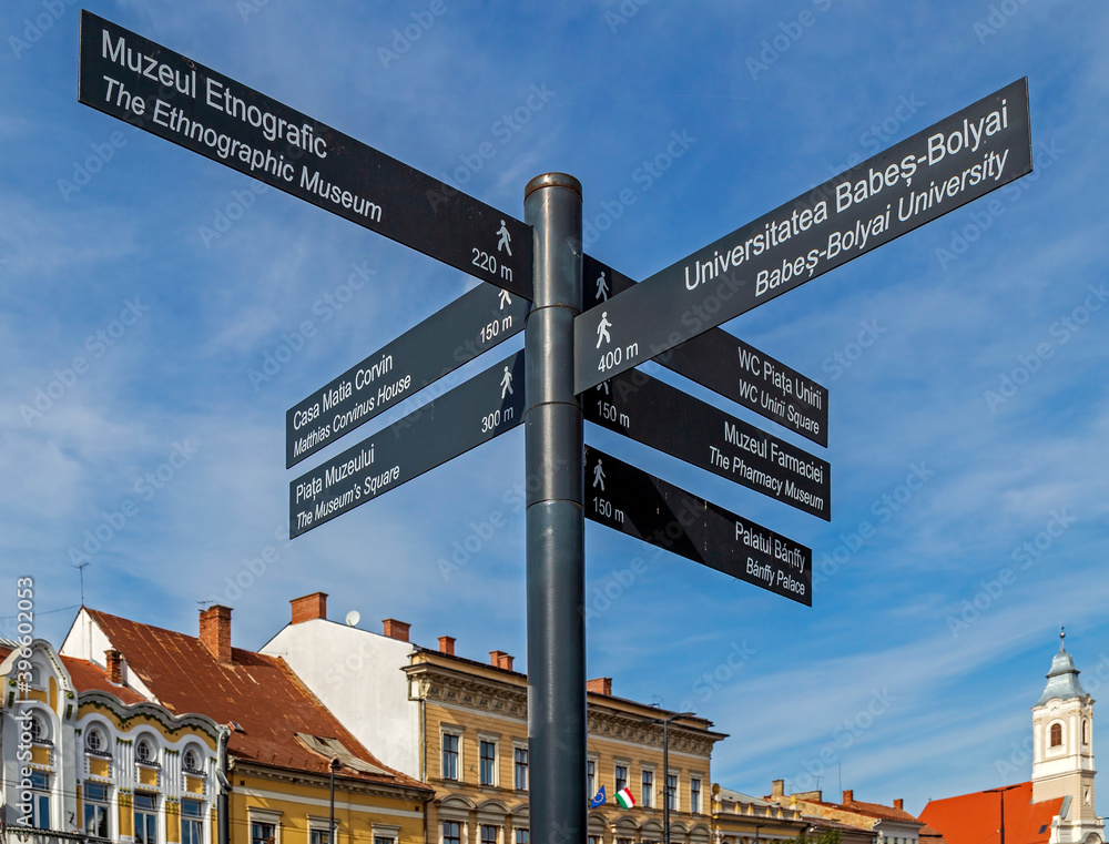 Obraz premium Street signs, Cluj-Napoca, Transylvania, Romania