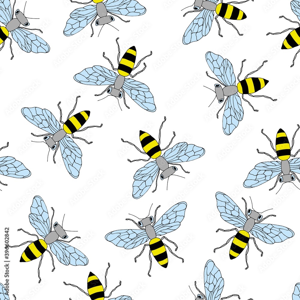 Sketch bee seamless pattern. Funny background with insects. Hand drawn design for wrapping, textile or honey package. Sketch bee seamless pattern. Funny background with insects. Hand drawn design for wrapping, textile or honey package.