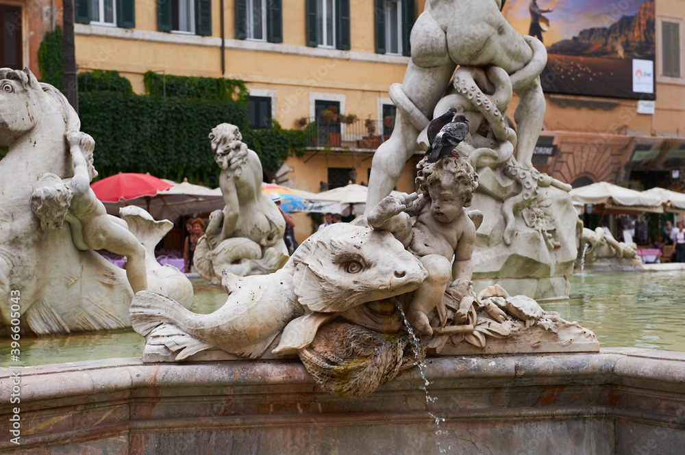 Italy, Lazio, Rome, Navona Square, Piazza Navona, Neptune Fountain by Bernini