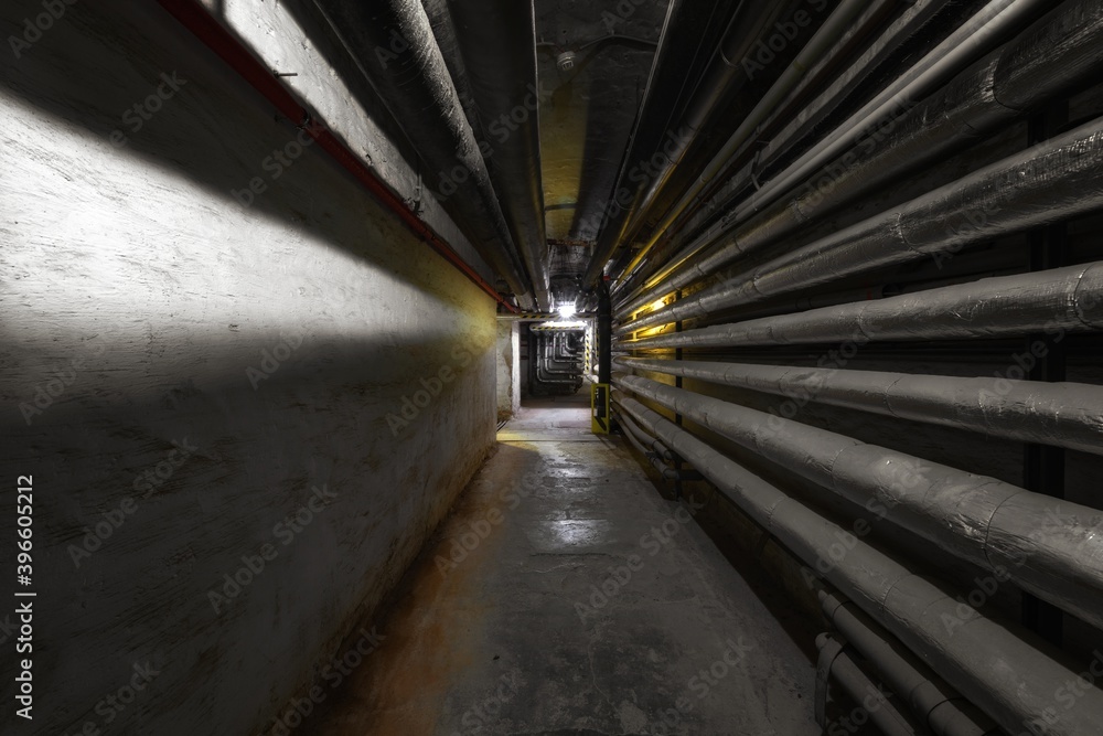 Fototapeta premium Old abandoned underground passage point of view