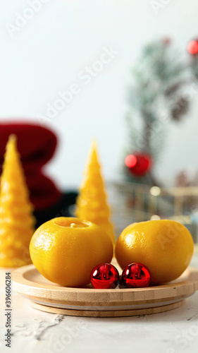 wax candles in New Year's interior, Christmas