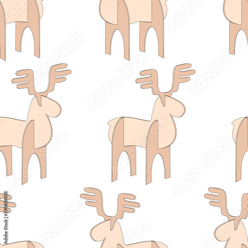 Seamless pattern with a collapsible children's toy Elk isolated on a white background. Stylized animal with horns. Vector illustration for design of fabric, knitwear, paper packaging.