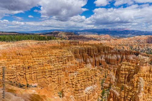 Panorama on Bryce National Park hoodos from the Rim trail between Sunrise and Inspiration point