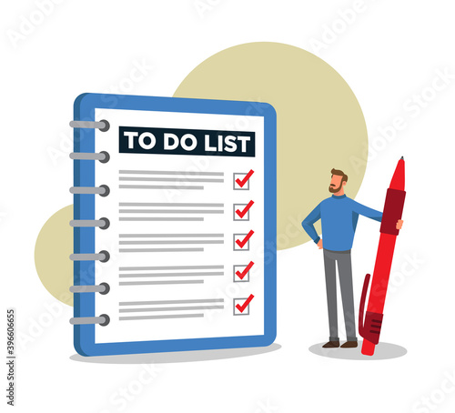 Man looking at a complete task list and feeling proud of himself