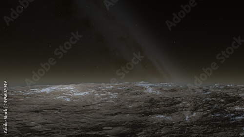 science fiction illustration, alien planet landscape, view from a beautiful planet, beautiful space background 3d render