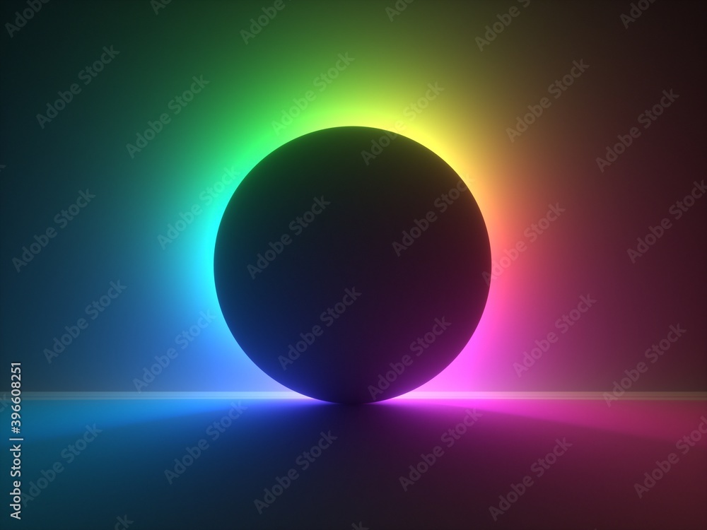 3d render, modern minimal abstract background with colorful neon light ...