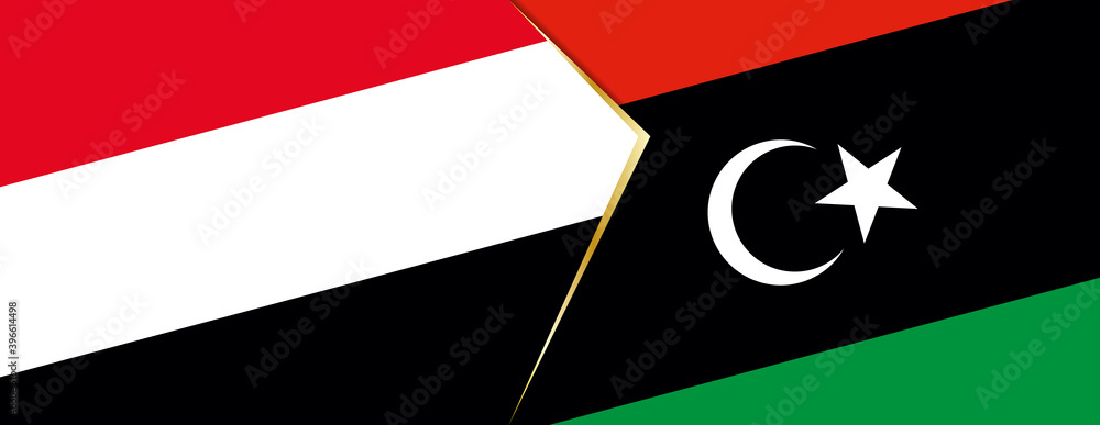 Yemen and Libya flags, two vector flags. Yemen and Libya flags, two vector flags.