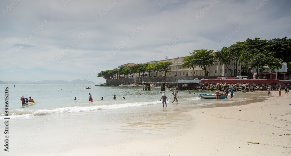 Citizens swimming in the ocean. Copacabana Fort Citizens swimming in the ocean. Copacabana Fort