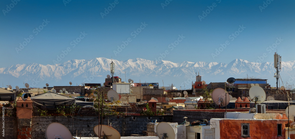 View of the Atlas mountains behind the city of Marrakesh