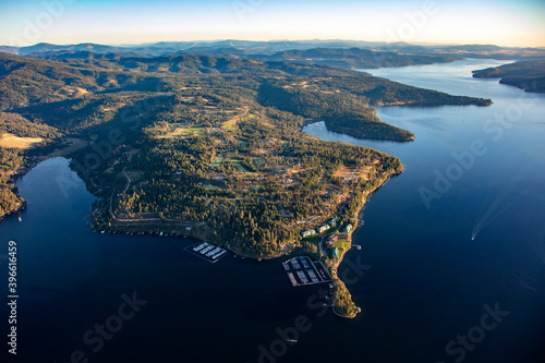 Aerial image of Gozzer Ranch in Coeur d' Alene Idaho.