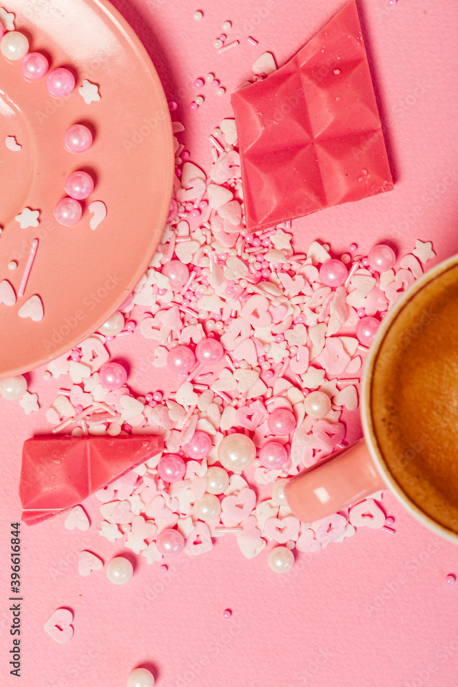 cup of coffee and pink chocolate