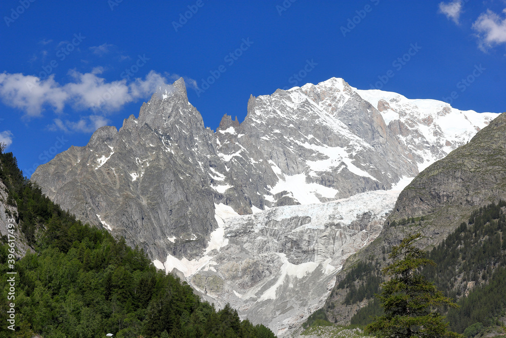 Landscape on the mountain Mont Blanc, White Mount, in the Alps, from Italy