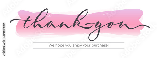 Thank you - modern design with calligraphic inscription and watercolor effect on background. Vector typography.