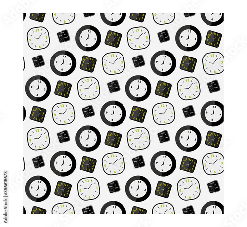 Clock seamless pattern on modern white background. Textile background. Pattern for fashion, wallpaper, paper. Vector