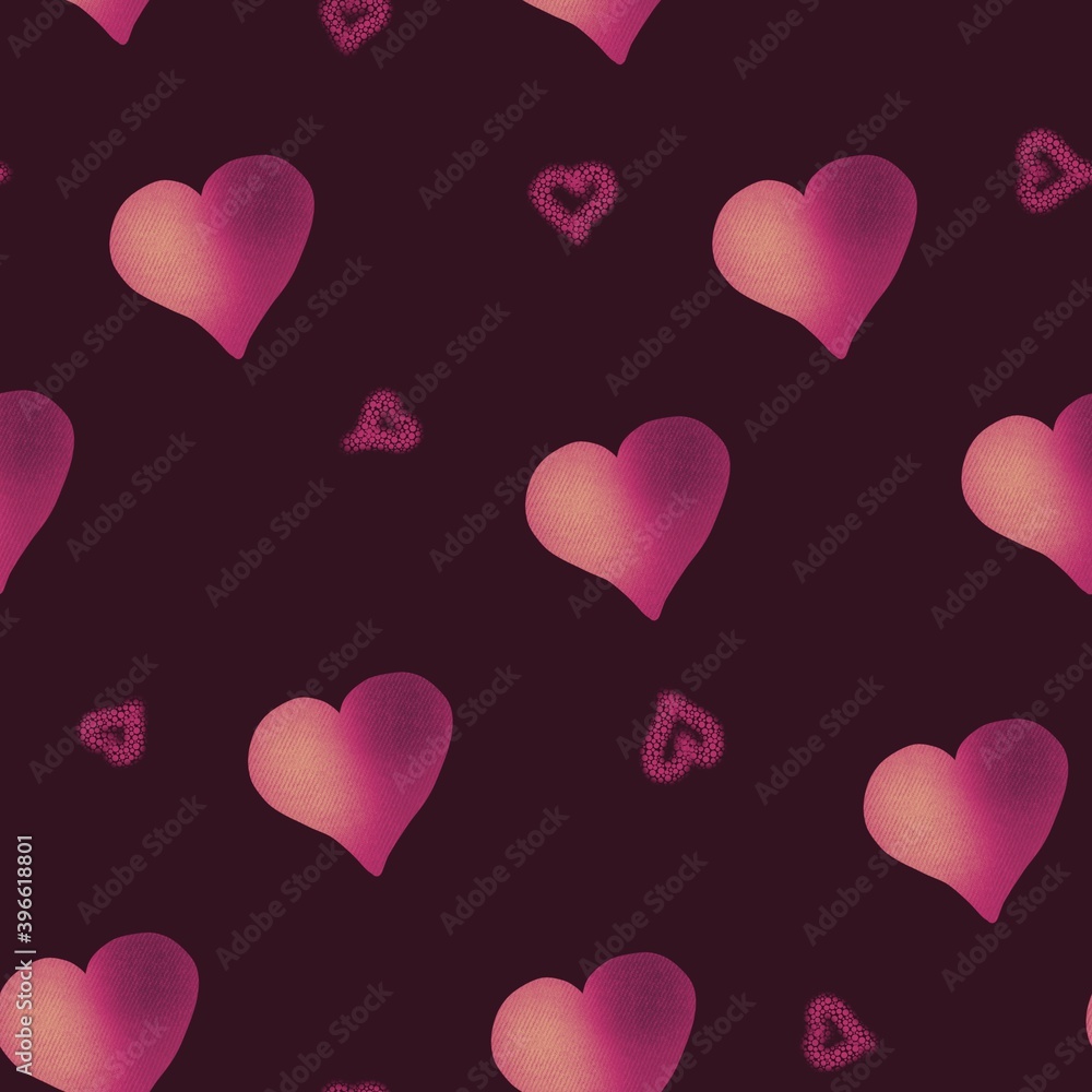 seamless pattern with texture gradient hearts