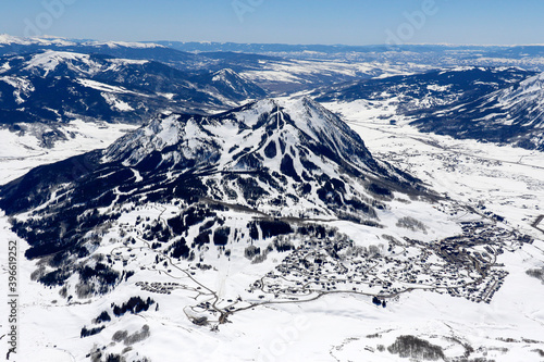 Winter Aerial image of Crested Butte Colorado photo