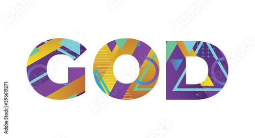 God Concept Retro Colorful Word Art Illustration