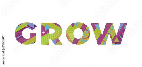 Grow Concept Retro Colorful Word Art Illustration