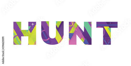 Hunt Concept Retro Colorful Word Art Illustration