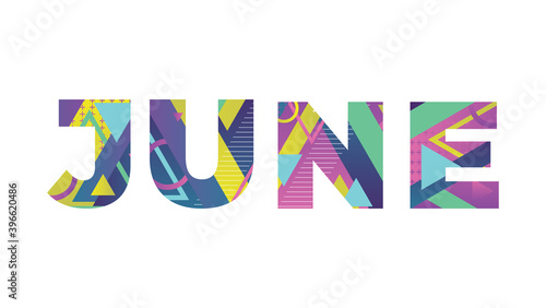 June Concept Retro Colorful Word Art Illustration