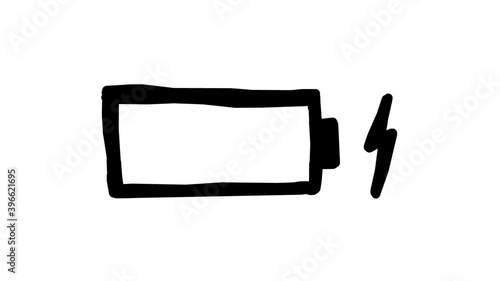 Hand drawn battery charge indicator animation. Graphic visualization of rechargeable batteries being fully charged quickly.