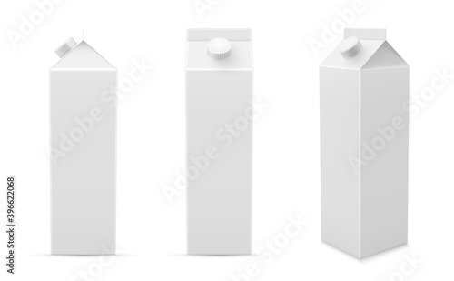 Packaging for milk or juice carton mock ups set for your branding. High paper boxes with lids.