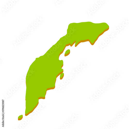Kamchatka Peninsula. Asian part of Russia. Geographical map and sea. Pacific ocean. Flat illustration