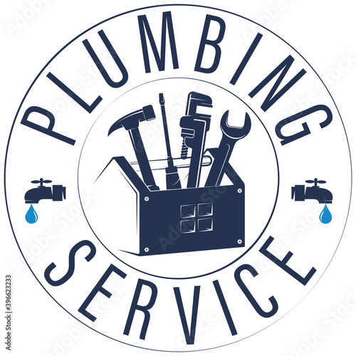 Plumbing service and repair symbol for business with toolbox
