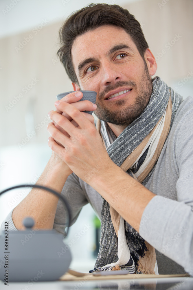 satisfied man enjoying smelling tea satisfied man enjoying smelling tea