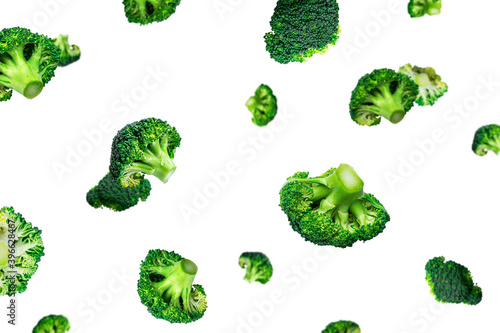 Broccoli on a white background. Flying broccoli. High quality photo