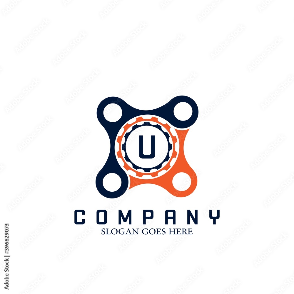 Letter U Logo, Technology and Industrial Service Concept Gear and Bracket Initial Logo Vector Design.