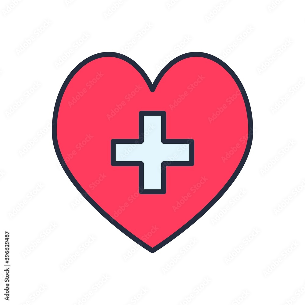 Heart with a cross vector icon. Healthcare, Medical symbol. Doctor's day sign, emblem isolated on white background with shadow. Flat style for graphic and web design, logo. Heart with a cross vector icon. Healthcare, Medical symbol. Doctor's day sign, emblem isolated on white background with shadow. Flat style for graphic and web design, logo.